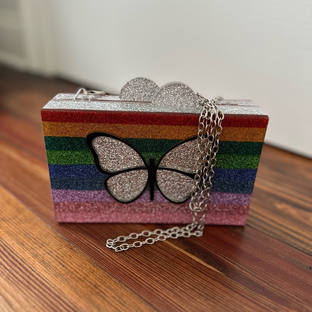 Rainbow Glitter Butterfly Clutch